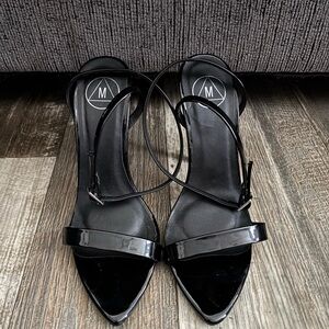 Missguided Black Patent Pointed-Toe Strappy Heels
